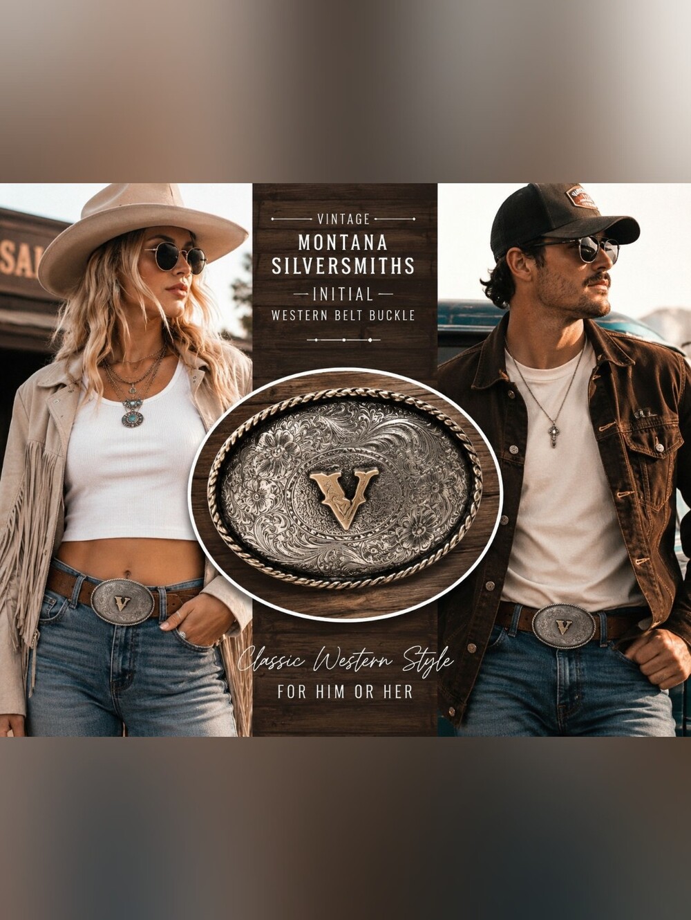 Vintage Montana Silversmiths Initial V Western Belt Buckle